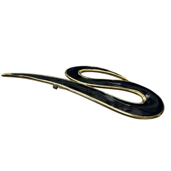 M Jent Vintage Gold Tone Navy Blue Abstract Brooch Pin - Picture 3 of 4